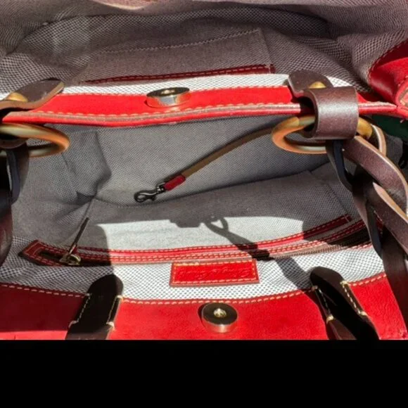 Auth Dooney & Burke Red Florentine Leather Large Barlow Zip Tote Satchel - Picture 9 of 16